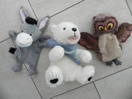 Handpuppen Esel Eisbär mit Schal, Eule