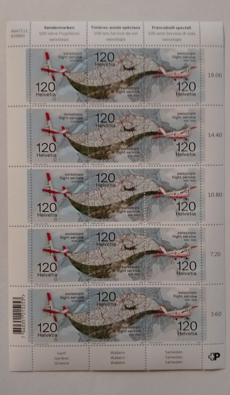 Tutti i francobolli: bogen "100 jahre flugdienst swisstopo" ** – Nuovo (secondo la descrizione) da Zürich venduto da var_gmw9
