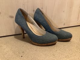 Jeans-Pumps mit Holz-Absatz - Grösse 38