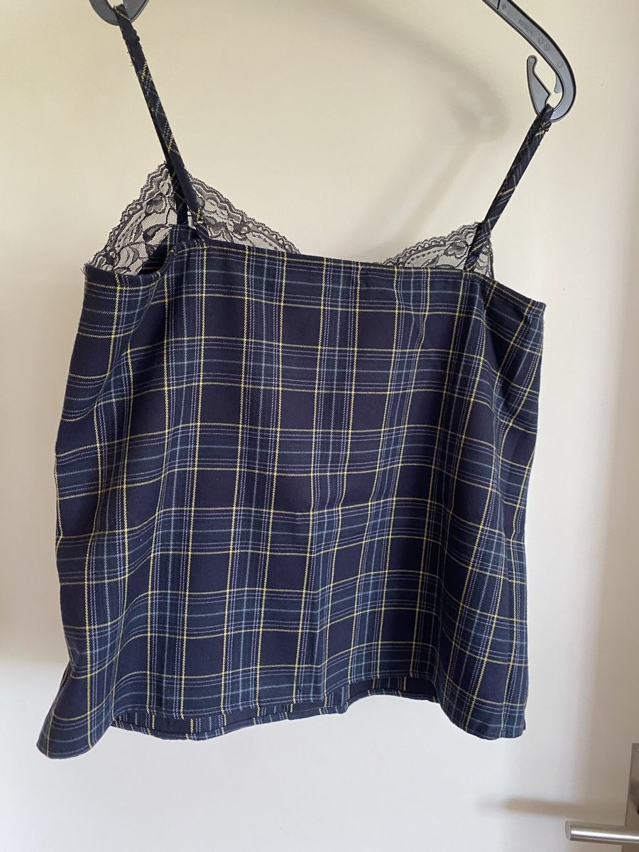 Top: Schickes Top Gr. L kariert mit Spitze re:named – Nuovo (secondo la descrizione) da Hünenberg venduto da a.u.849 3
