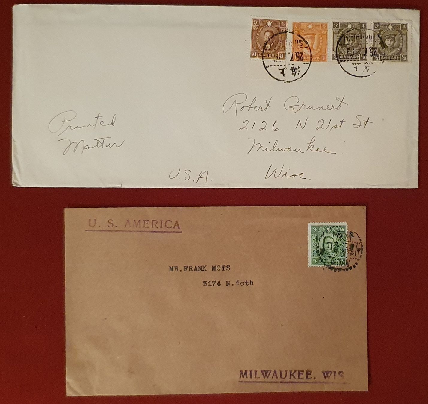 Alle Briefmarken: 2 Briefe China ca. 1936 nach USA – Gebraucht aus Kreuzlingen von Rschweiz1