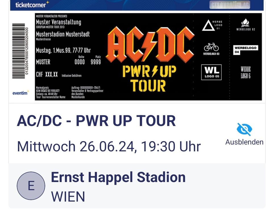 ACDC Wien, 2 Tickets, Kat. 1, BestplatzSitzplätze, 26.6.24 Kaufen