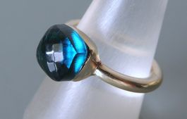 Vergoldeter Silber 925 Fingerring mit Imitatstein Gr. 56