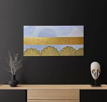 Original Gemälde, Gold und Blau, abstrakt, neu, Wandbild
