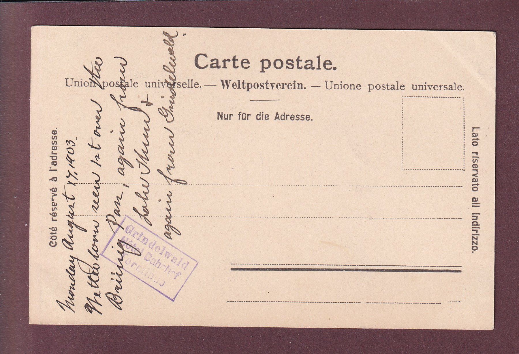 Cartoline postali: GRINDELWALD - Kinder - Wetterhorn - 1903 – Usato da Pully venduto da nicecards 1