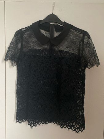 Sandro Shirt kurzarm Spitze schwarz, Gr.  2 oder 36