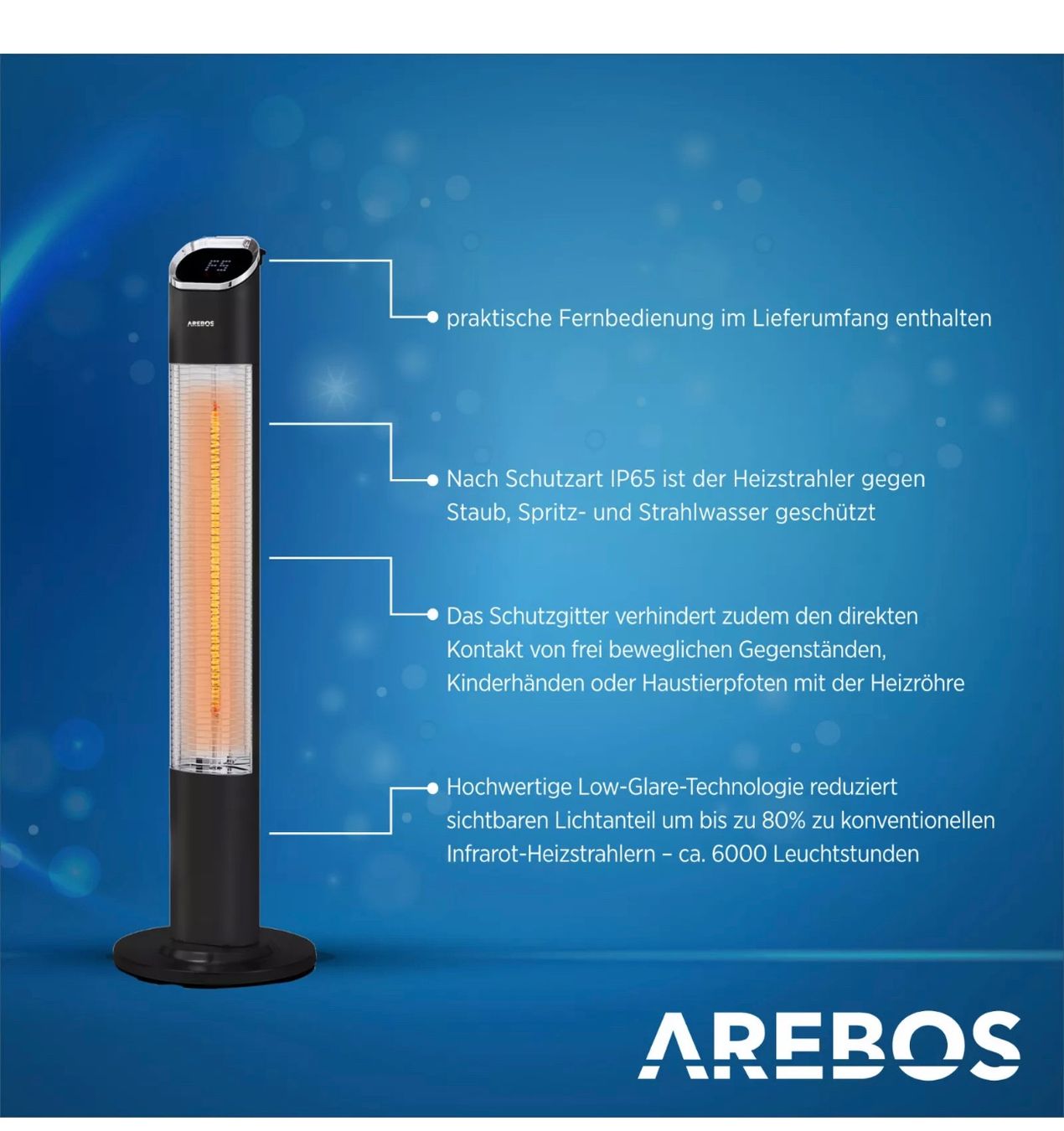 Radiatori: + AREBOS 2000 W Stand Heizstrahler | Infrarot | 24 Std.Timer – Nuovo e nell'imballaggio originale da Amriswil venduto da JaJa-Express 4