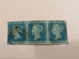 Two pence blue 1841, Platte 4, 3er Streifen 