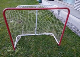 Fussballtor/Unihockey rot/weiss Metall Netz gebraucht