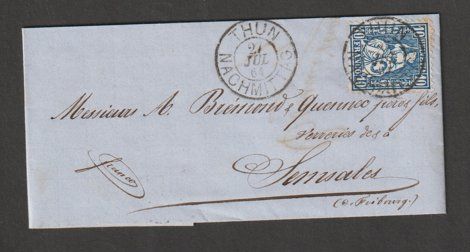 Tutti i francobolli: Faltbrief Thun vom 27. Juli 1864 – Usato da Reinach BL venduto da heandme