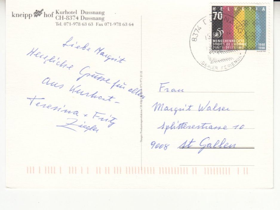 Cartoline postali: Dussnang Kneipphof 1998 – Usato da Bürglen TG venduto da StampGraf 1