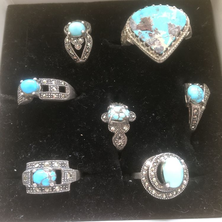 Ensemble de bagues en verre turquoise argent vintage main image 0