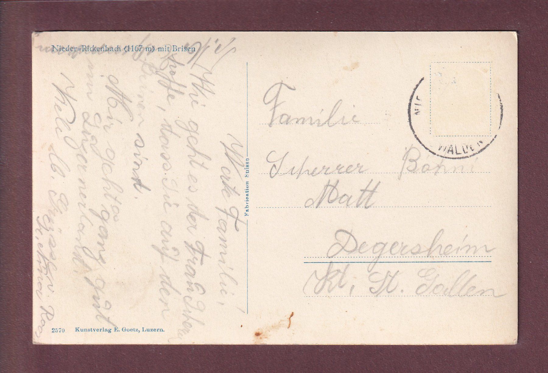 Cartes postales: NIEDER-RICKENBACH - Brisen – D'occasion à Pully par nicecards 1