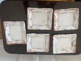 Rare ensemble de 5 assiettes Shino Ware, petites assiettes
