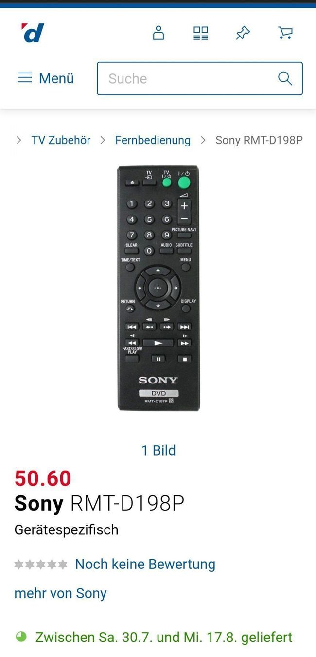 Sony Telecomandi: Fernbedienung Sony RMT-D198P DVD – Nuovo (secondo la descrizione) da Aarau venduto da Zielu 1