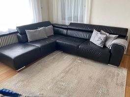 Ecksofa schwarz, echt Leder