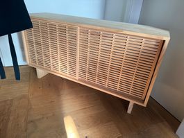 Sideboard Holz Lamellentür Schiebetür mit Tablaren