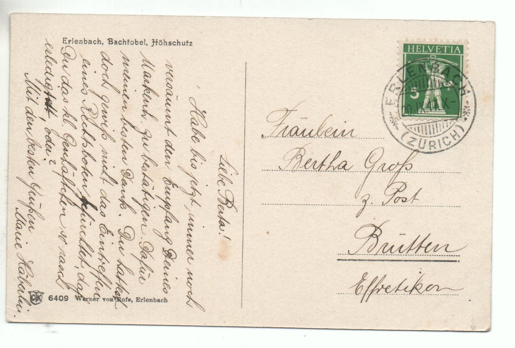 Cartes postales: ERLENBACH Bachtobel, Höhschutz – D'occasion à Jona par philajona 1