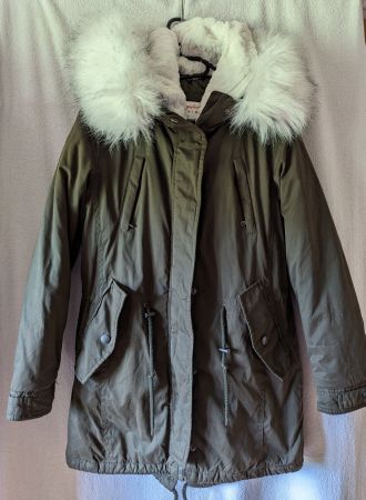 Wintermantel Regular, oliv, mit abnehmbarem Kunstfell Gr. 38