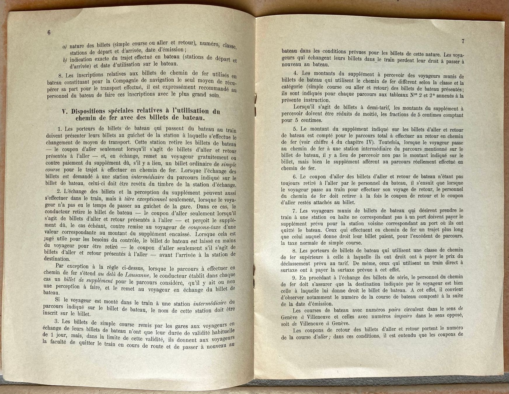 SBB/CFF/FFS Documenti: CFF - Instruction utilisation des billets bateau/train -1936 – Usato da Versoix venduto da Decapod 2
