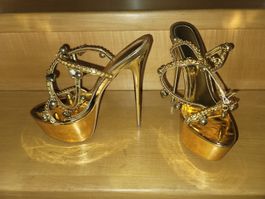 high Sandalen gold, Plateauabsatz, goldengirl stiletto, heel