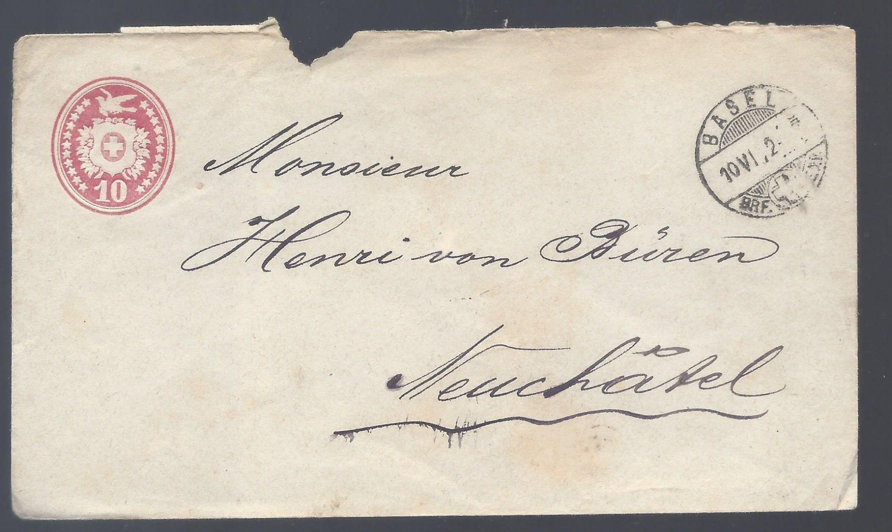 Alle Briefmarken: Tübli Brief Basel - Neuchâtel – Gebraucht aus Les Valettes von Nuba1