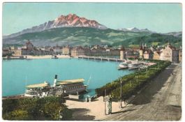 AK Luzern. Seebrücke, Schweizerhofquai, Pilatus, Schiff