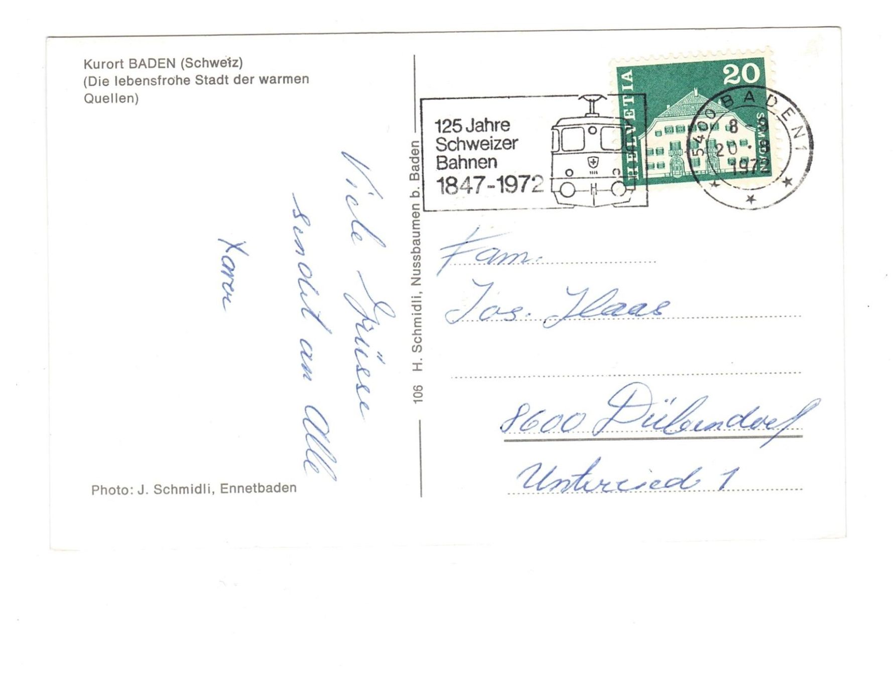 Cartes postales: Ansichtskarte Kurort Baden Schweiz – D'occasion à Büetigen par philat 1