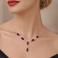 Granat Collier Kette Silber 925 Sterlingsilber Halskette rot