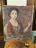 Peinture à l'huile vintage - Portrait d'une artiste 50