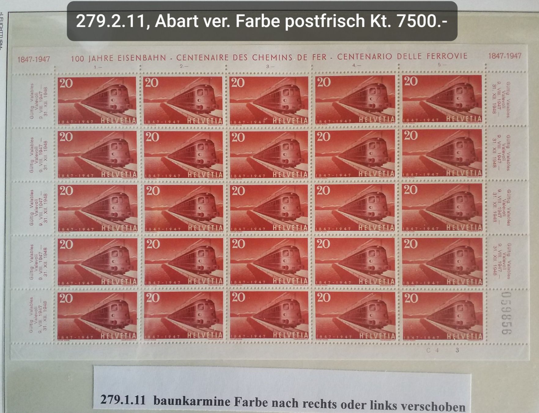 Tutti i francobolli: Nr. 279.1.11, Gotthardschnelzug postfrisch Kt. 7500.-++ – Nuovo (secondo la descrizione) da Baden venduto da Eggi