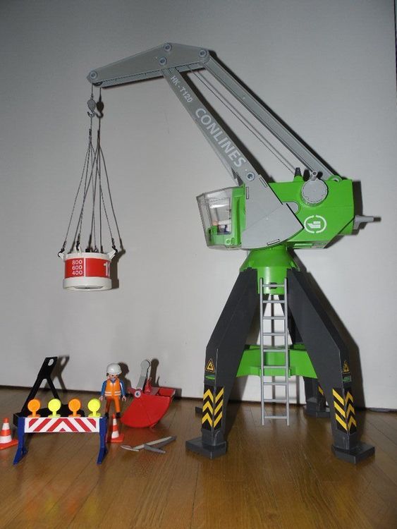 Playmobil Grue Portuaire Vintage 4470, Avec Docker Et Bateau Colines