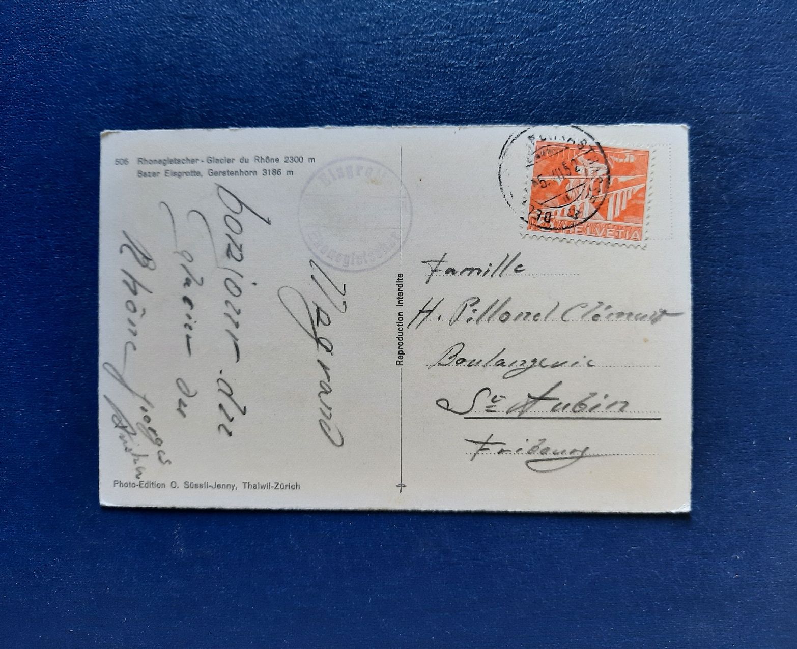 Ansichtskarten: Ansichtskarte Rhonegletscher,  gest. 1952 – Gebraucht aus Marly von neu-adlerauge65 1