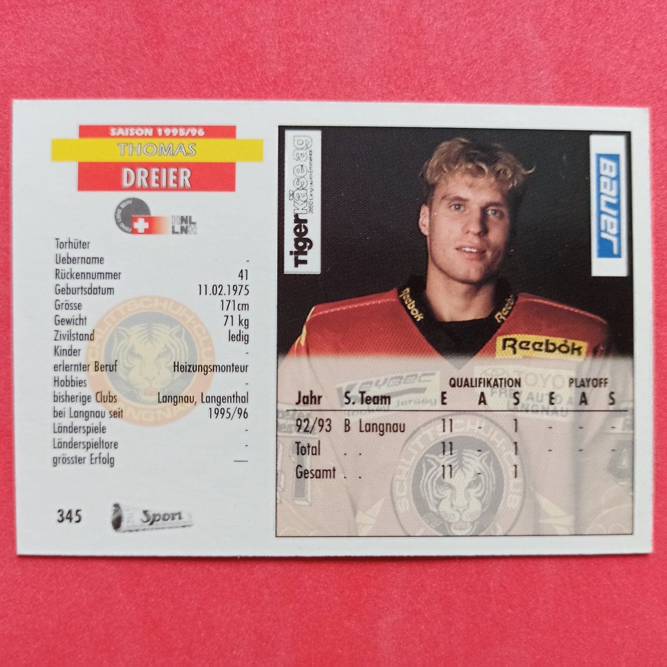 Carte collezionabili: Thomas Dreier - SC LANGNAU - 1995/96 – Usato da Dübendorf venduto da kb86_MOVIE 1