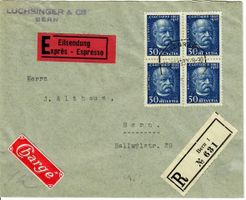 R - Express - Telegraph Bern 1932 mit 4er Block