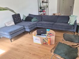 Sectional Sofa Blue Fabric Metal Legs good condition