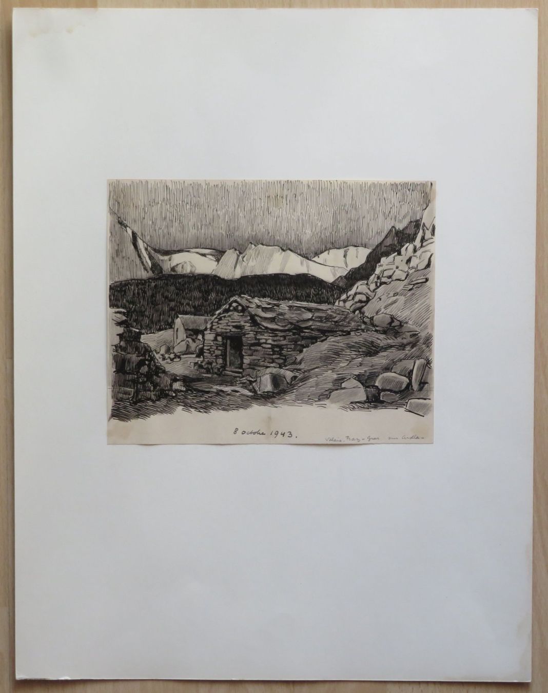 Dipinti: Jacques Jacobi: "Pragra sur Arolla" VS, Tuschezeichnung 1943 – Usato da Oberriet SG venduto da Manick 1