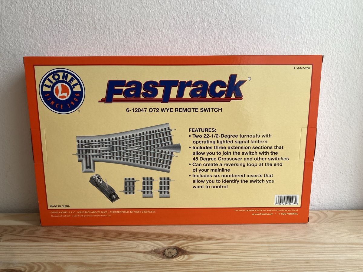 Lionel Modellini di ferrovie: Lionel Fastrack O72 WYE Remote Switch 6-12047 – Nuovo e nell'imballaggio originale da Luzern venduto da fairflip 1