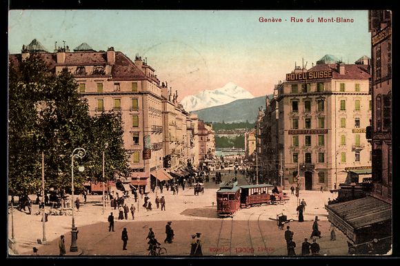 Cartoline postali: Genève, Rue du Mont-Blanc, Strassenpart – Usato da Berlin venduto da bartko-reher