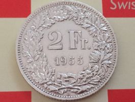 2 Franken 1955 -vz, nur 1,032 Mio!