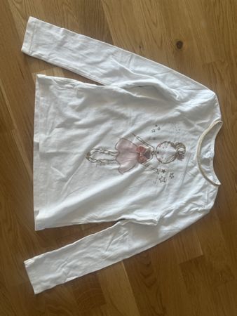 Mädchen Langarmshirt weiss Ballerina Motiv Grösse 116 guter 