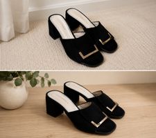 Chic Black Mules with Gold Buckle Detail Size 39-40