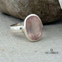 Unikate Silber Ring 925 mit  Rosenquarz Grösse 55