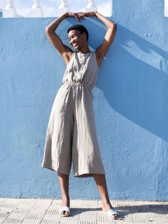 not PERFECT LINEN  Linen Striped Culotte Jumpsuit / Romper