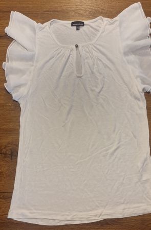 Elegantes Damen T-Shirt mit Volantärmeln, Grösse M, Weiss