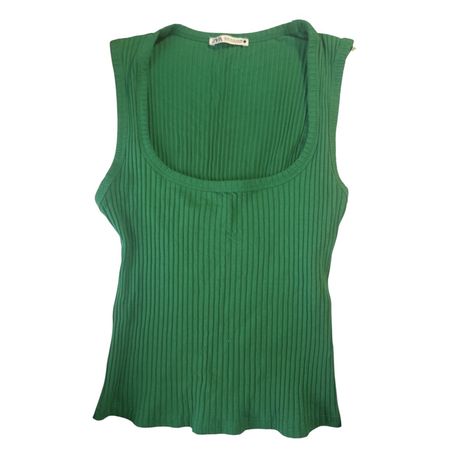 Zara Ribbed Tank Top Green Size S