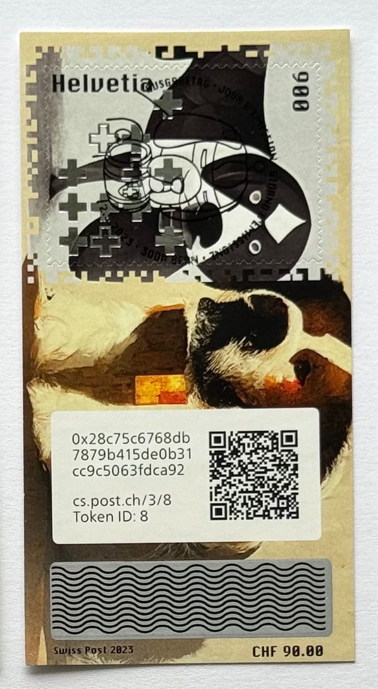 Timbri: Swiss Crypto Stamp 3.0 ID8 Fluffy mit Ersttagsstempel – Nuovo (secondo la descrizione) da Baar venduto da ricjon