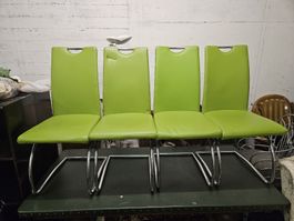 4er Set Grüne Stühle Freischwinger mit Chromgestell