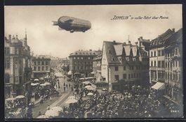 AK Mainz, Zeppelin in voller Fahrt, 1909