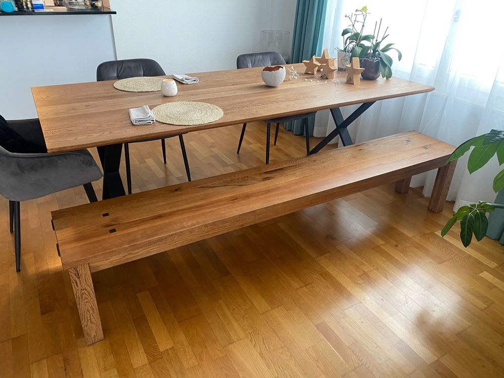 Tisch Wildeiche Massivholz Old Bassano mit Sitzbank (Neu (gemäss ...